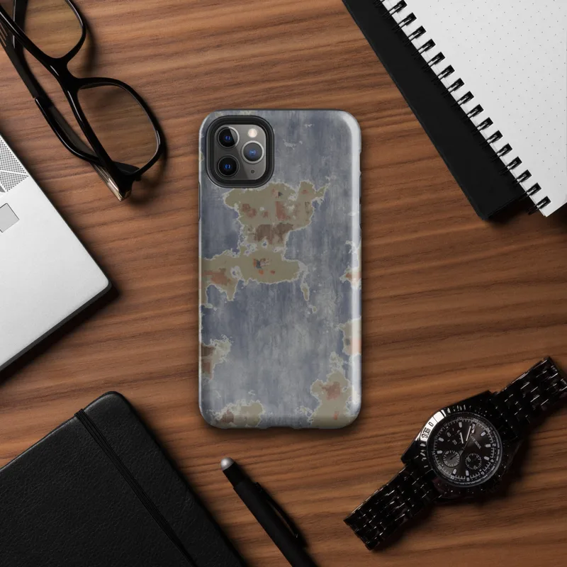 Glossy Urban Decay Peeling Paint Tough Case for iPhone — peeling blue paint revealing khaki and rust-red layers beneath