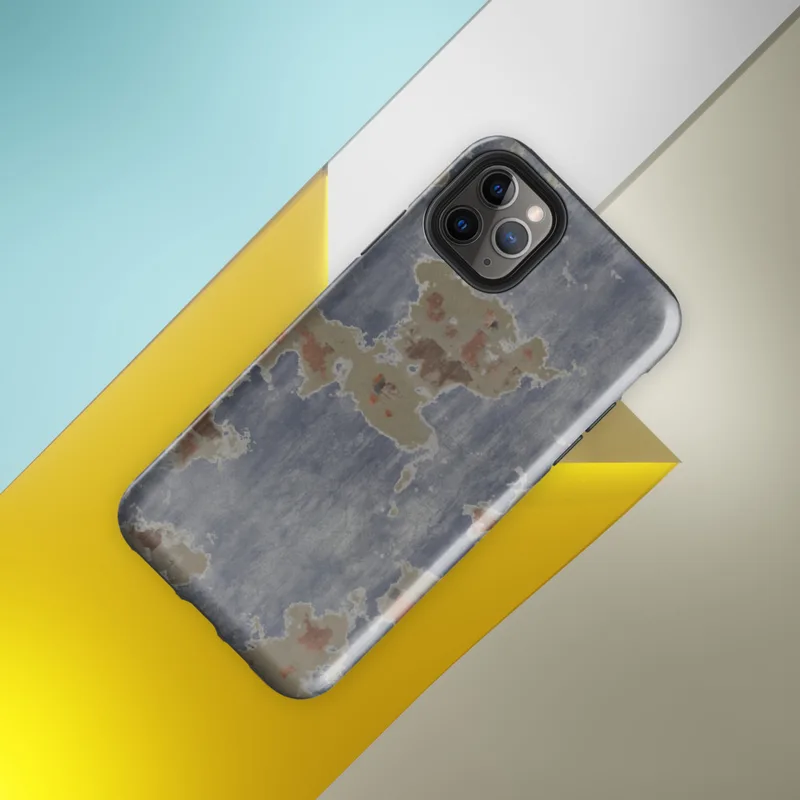 Glossy Urban Decay Peeling Paint Tough Case for iPhone — peeling blue paint revealing khaki and rust-red layers beneath
