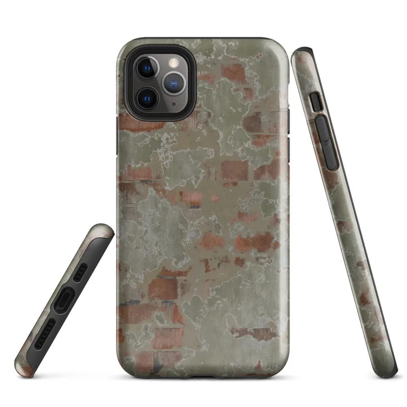Glossy Crumbling Plaster Brick Wall Tough Case for iPhone — aged plaster wall peeling away to reveal terracotta brick
