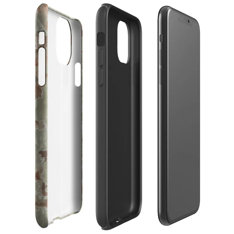Glossy Crumbling Plaster Brick Wall Tough Case for iPhone — aged plaster wall peeling away to reveal terracotta brick