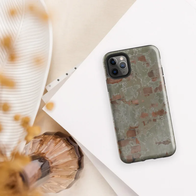 Glossy Crumbling Plaster Brick Wall Tough Case for iPhone — aged plaster wall peeling away to reveal terracotta brick