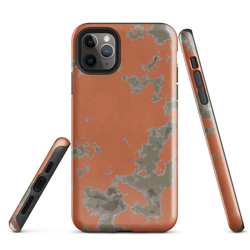 Glossy Peeling Paint Urban Decay Tough Case for iPhone — peeling burnt orange paint revealing aged plaster underlayers