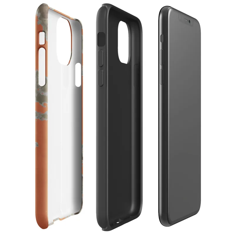 Glossy Peeling Paint Urban Decay Tough Case for iPhone — peeling burnt orange paint revealing aged plaster underlayers
