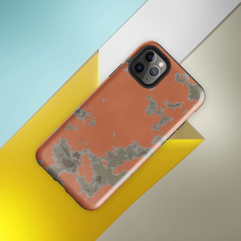 Glossy Peeling Paint Urban Decay Tough Case for iPhone — peeling burnt orange paint revealing aged plaster underlayers