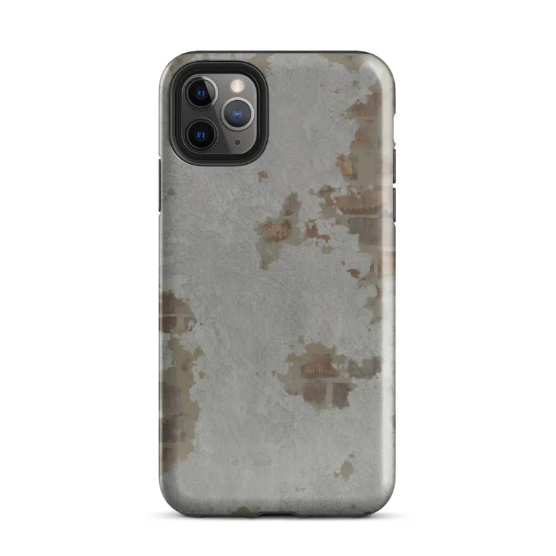 Glossy Urban Decay Rust Texture Tough Case for iPhone — weathered gray surface with scattered patches of rust, burnt sienna