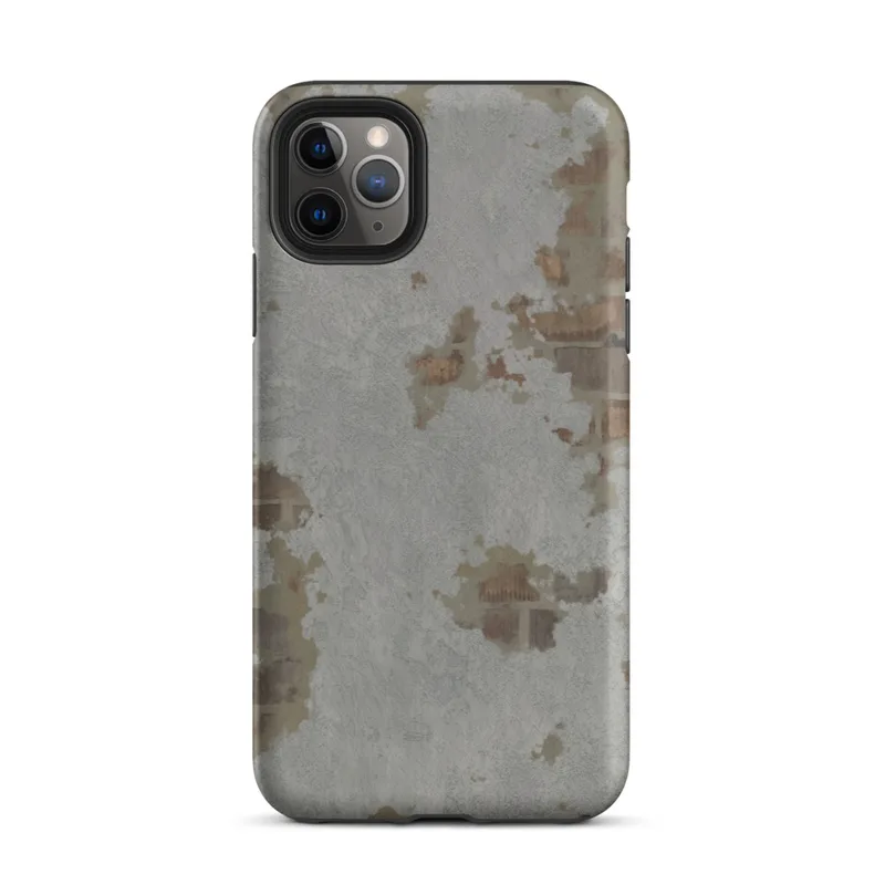 Matte Urban Decay Rust Texture Tough Case for iPhone — weathered gray surface with scattered patches of rust, burnt sienna