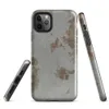 Glossy Urban Decay Rust Texture Tough Case for iPhone — weathered gray surface with scattered patches of rust, burnt sienna