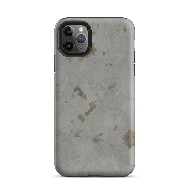 Matte Weathered Concrete Texture Tough Case for iPhone — weathered grey concrete surface with scattered aged golden-brown