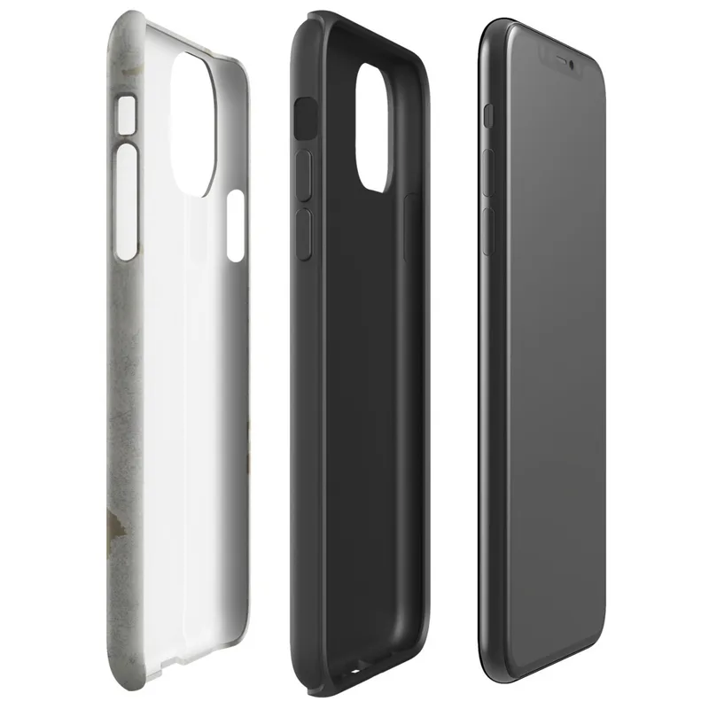 Glossy Weathered Concrete Texture Tough Case for iPhone — weathered grey concrete surface with scattered aged golden-brown