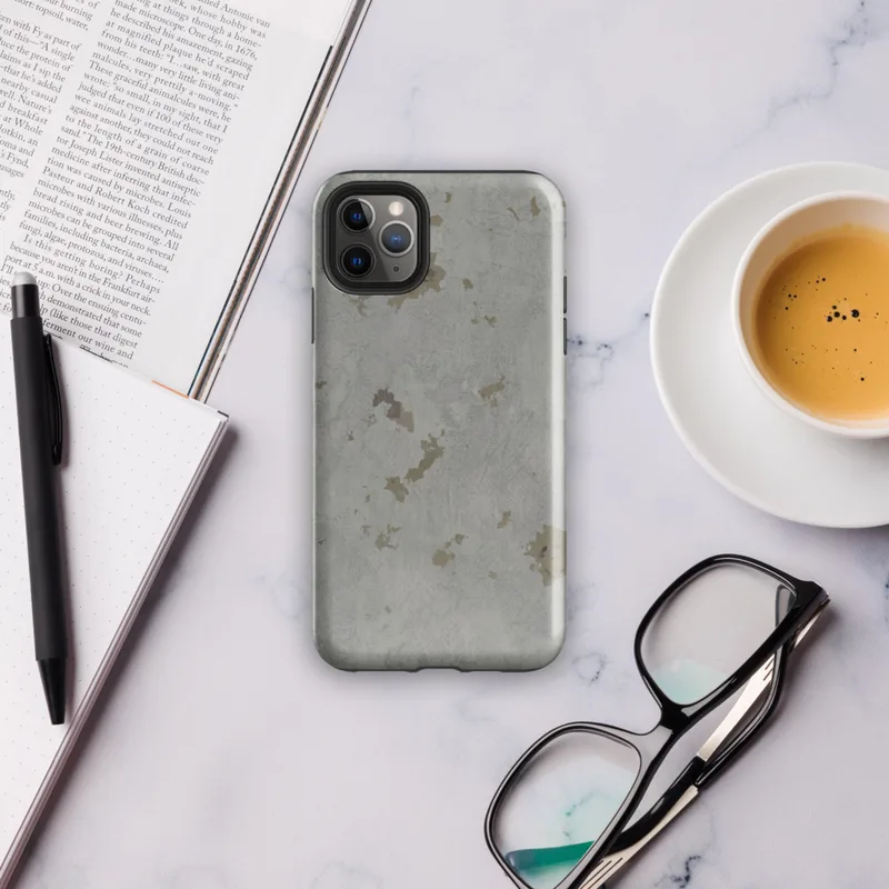 Glossy Weathered Concrete Texture Tough Case for iPhone — weathered grey concrete surface with scattered aged golden-brown