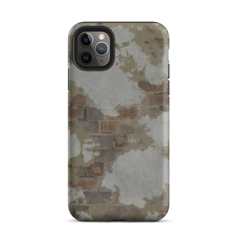 Matte Urban Decay Exposed Brick Tough Case for iPhone — weathered wall with peeling white plaster revealing rusty brown
