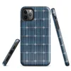 Glossy Solar Grid Power Tough Case for iPhone — close-up repeating grid of deep navy and teal blue solar photovoltaic cells
