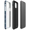 Glossy Solar Grid Power Tough Case for iPhone — close-up repeating grid of deep navy and teal blue solar photovoltaic cells