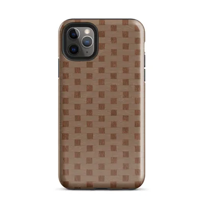 close-up woven basket weave pattern in terracotta brown and warm taupe with interlocking rectangular strips forming a repeating grid on Glossy Woven Basket Weave Classic - default view