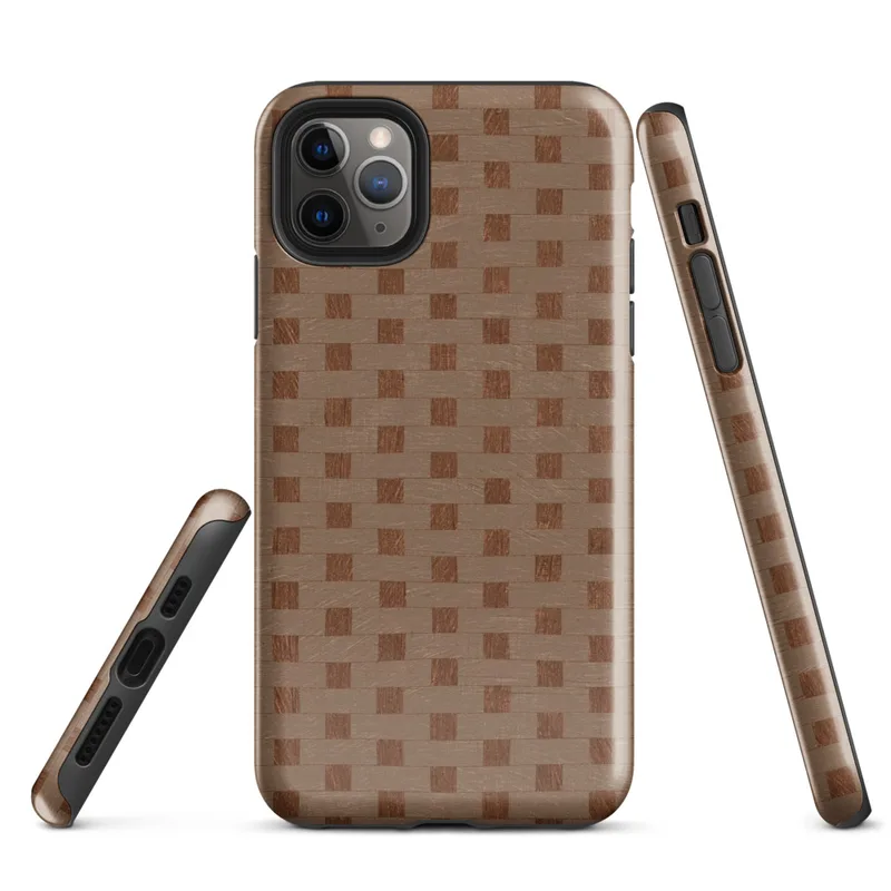 Glossy Woven Basket Weave Classic Tough Case for iPhone — close-up woven basket weave pattern in terracotta brown and warm
