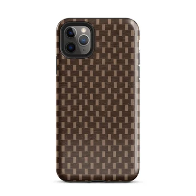 tightly woven basketweave pattern in dark chocolate brown and warm tan, repeating interlocked rectangular grid resembling natural rattan on Glossy Woven Basketweave Texture Case - default view