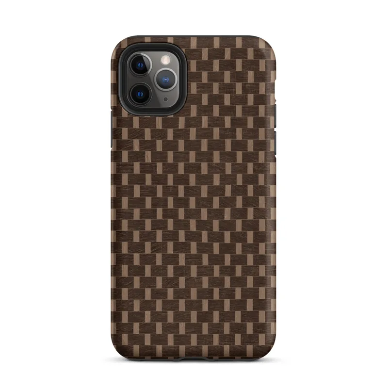 Matte Woven Basketweave Texture Tough Case for iPhone — tightly woven basketweave pattern in dark chocolate brown and warm