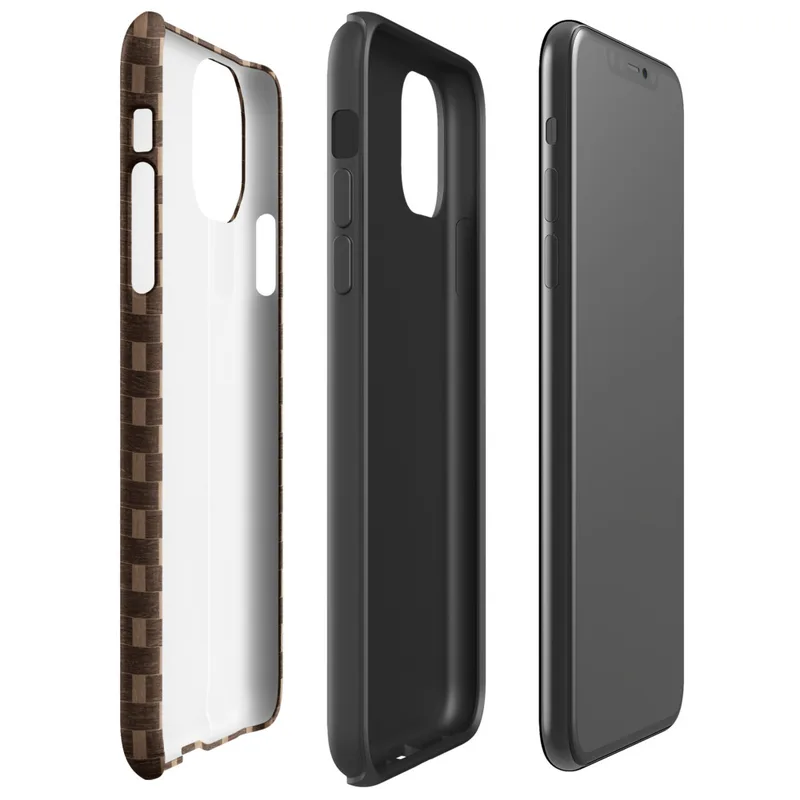 Glossy Woven Basketweave Texture Tough Case for iPhone — tightly woven basketweave pattern in dark chocolate brown and warm