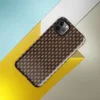 Glossy Woven Basketweave Texture Tough Case for iPhone — tightly woven basketweave pattern in dark chocolate brown and warm