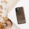 Glossy Woven Wood Weave Tough Case for iPhone — tightly woven basket weave pattern in dark mahogany and warm sienna tones