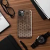 Glossy Woven Wood Weave Tough Case for iPhone — tightly woven basket weave pattern in dark mahogany and warm sienna tones