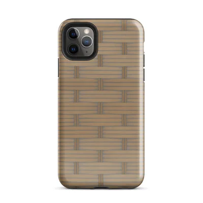 seamless woven basket weave pattern in warm sandy tan and golden brown tones with interlaced horizontal strips on Glossy Woven Rattan Weave Case - default view