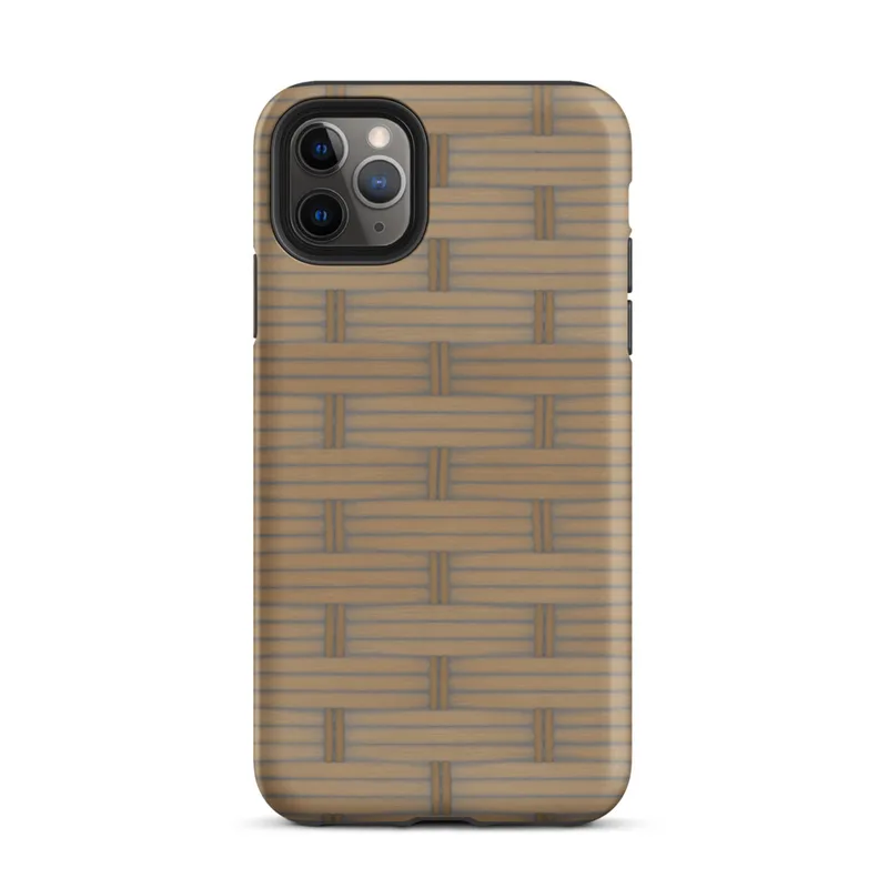 Matte Woven Rattan Weave Tough Case for iPhone — seamless woven basket weave pattern in warm sandy tan and golden brown