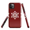 Glossy Winter Snowflake Trio Tough Case for iPhone — three identical white geometric snowflakes arranged in a row on a deep