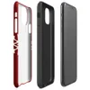 Glossy Winter Snowflake Trio Tough Case for iPhone — three identical white geometric snowflakes arranged in a row on a deep