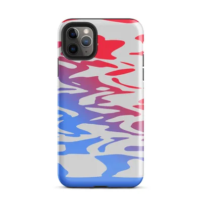 fluid abstract waves of vivid red and electric blue merging through a purple gradient on a light grey background on Glossy Red Wave Blue Tide Case - default view