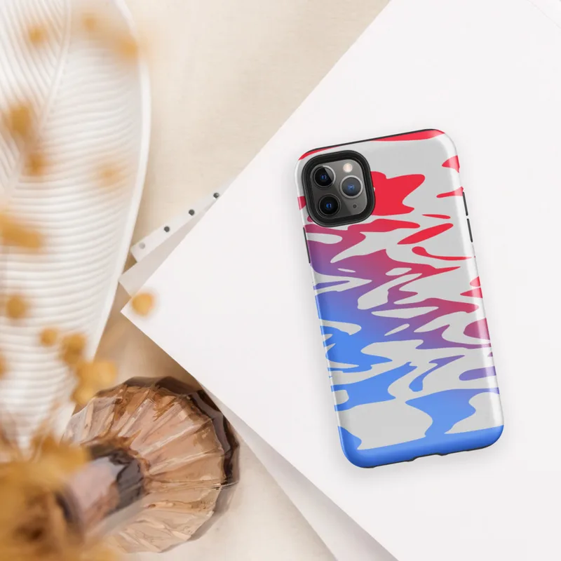 Glossy Red Wave Blue Tide Tough Case for iPhone — fluid abstract waves of vivid red and electric blue merging through