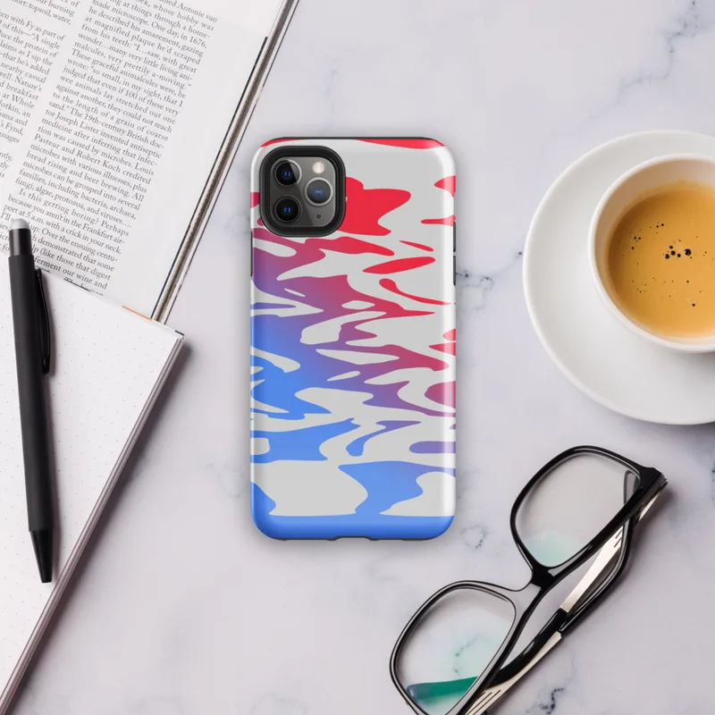Glossy Red Wave Blue Tide Tough Case for iPhone — fluid abstract waves of vivid red and electric blue merging through