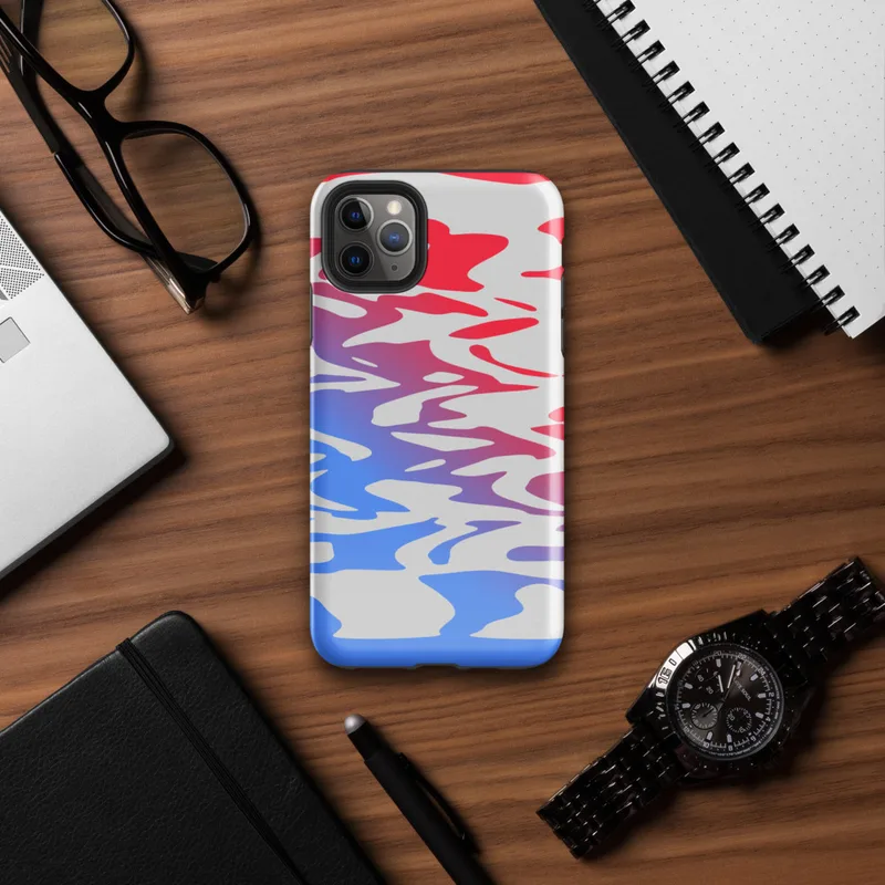 Glossy Red Wave Blue Tide Tough Case for iPhone — fluid abstract waves of vivid red and electric blue merging through