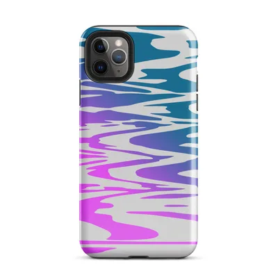 rippling water waves in a teal to magenta gradient on a light gray background, flat graphic style with fluid organic shapes on Glossy Neon Tide Wave Case - default view
