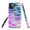 Glossy Neon Tide Wave Tough Case for iPhone — rippling water waves in a teal to magenta gradient on a light gray background