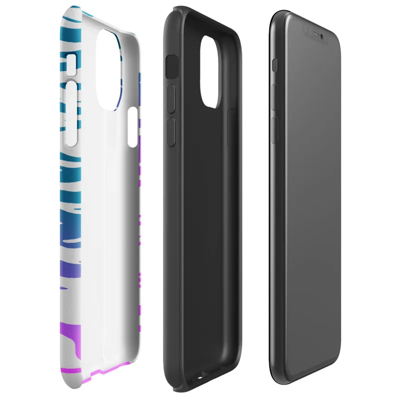 Glossy Neon Tide Wave Tough Case for iPhone — rippling water waves in a teal to magenta gradient on a light gray background