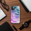 Glossy Neon Tide Wave Tough Case for iPhone — rippling water waves in a teal to magenta gradient on a light gray background