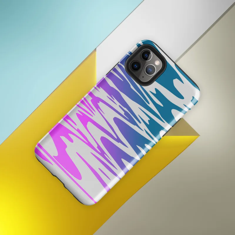 Glossy Neon Tide Wave Tough Case for iPhone — rippling water waves in a teal to magenta gradient on a light gray background