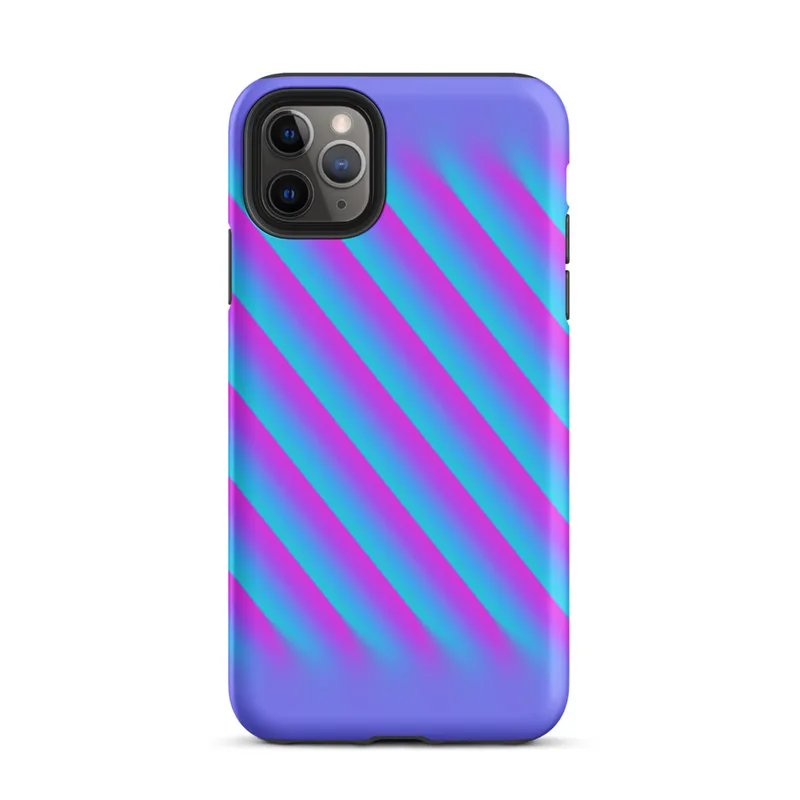 Matte Neon Diagonal Stripe Surge Tough Case for iPhone — diagonal soft-edged stripes in bright cyan and magenta fading into