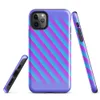 Glossy Neon Diagonal Stripe Surge Tough Case for iPhone — diagonal soft-edged stripes in bright cyan and magenta fading into