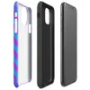 Glossy Neon Diagonal Stripe Surge Tough Case for iPhone — diagonal soft-edged stripes in bright cyan and magenta fading into