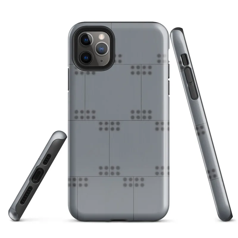 Glossy Steel Grid Dot Matrix Tough Case for iPhone — repeating grid of dark circular dots arranged in pairs on a cool
