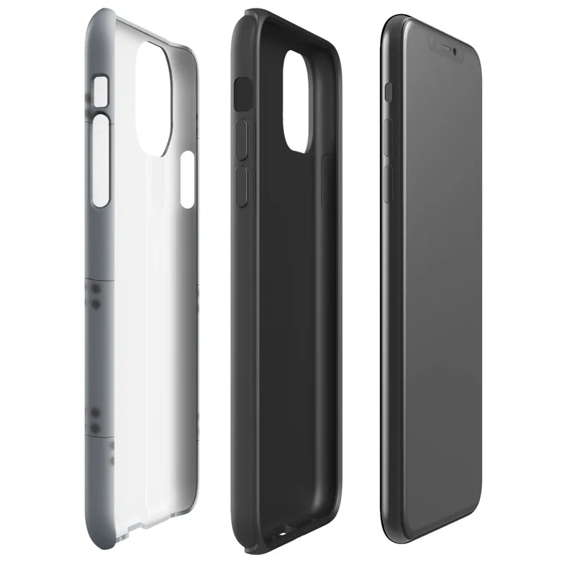 Glossy Steel Grid Dot Matrix Tough Case for iPhone — repeating grid of dark circular dots arranged in pairs on a cool
