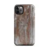 Glossy Rust and Ruin Metal Tough Case for iPhone — heavily rusted metal surface with vertical rust streaks bleeding through