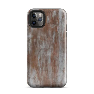 heavily rusted metal surface with vertical rust streaks bleeding through weathered concrete grey panels on Glossy Rust and Ruin Metal Case - default view