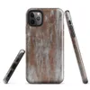 Glossy Rust and Ruin Metal Tough Case for iPhone — heavily rusted metal surface with vertical rust streaks bleeding through