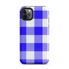 large-scale blue and white gingham check pattern with alternating solid cobalt, mixed checker, and white squares on Glossy Classic Blue Gingham Tough Case for iPhone - default view