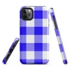 large-scale blue and white gingham check pattern with alternating solid cobalt, mixed checker, and white squares on Glossy Classic Blue Gingham Tough Case for iPhone - default view