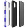 large-scale blue and white gingham check pattern with alternating solid cobalt, mixed checker, and white squares on Glossy Classic Blue Gingham Tough Case for iPhone - default view
