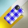 large-scale blue and white gingham check pattern with alternating solid cobalt, mixed checker, and white squares on Glossy Classic Blue Gingham Tough Case for iPhone - default view